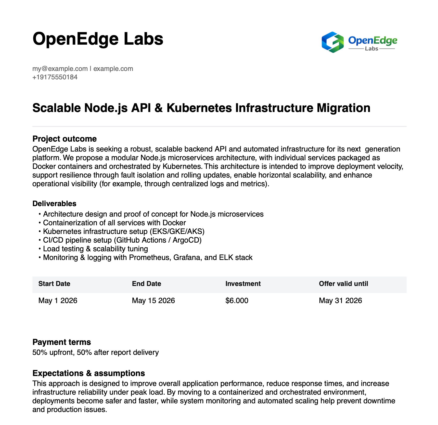 OpenEdge Labs proposal for a scalable Node.js API and Kubernetes infrastructure migration